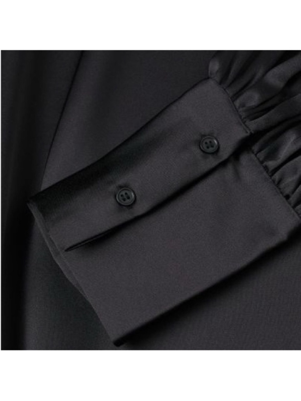 Black satin long sleeve knee length dress flowy - Picture 3 of 11